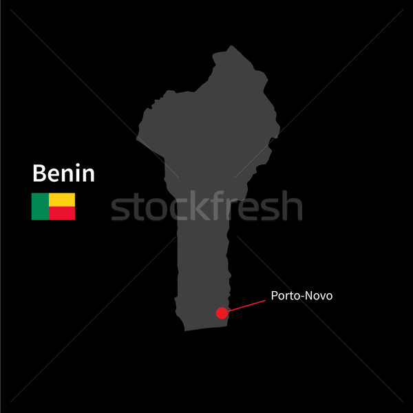 Detailed map of Benin and capital city Porto-Novo with flag on black background Stock photo © tkacchuk