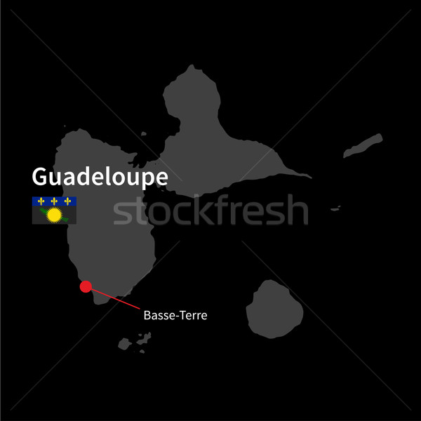 Stock photo: Detailed map of Guadeloupe and capital city Basse-Terre with flag on black background