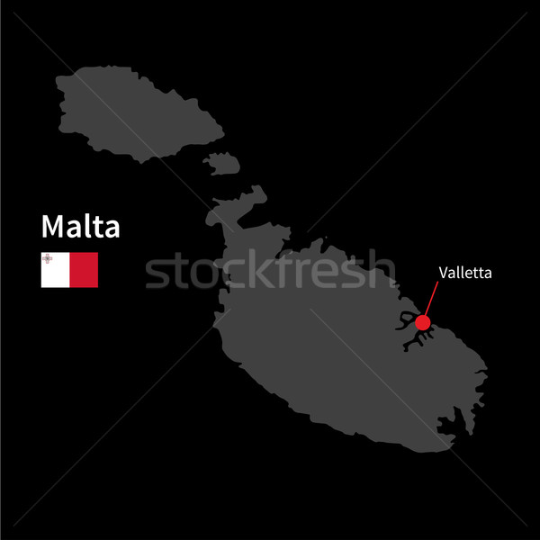 Detailed map of Malta and capital city Valletta with flag on black background Stock photo © tkacchuk