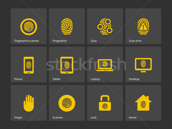 Vinger scanner iconen hand laptop menselijke Stockfoto © tkacchuk