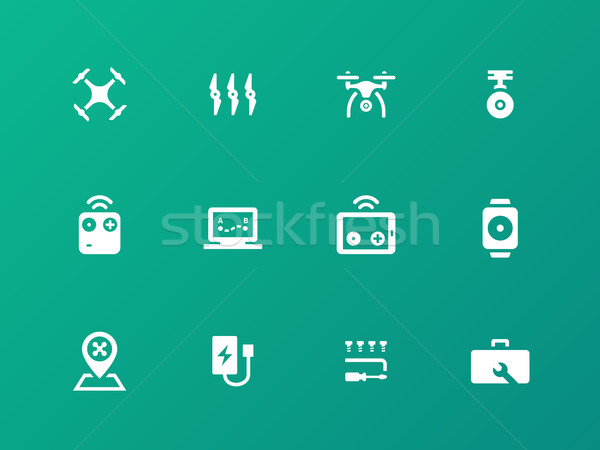 Flight quadrocopter set icons on green background. Stock photo © tkacchuk