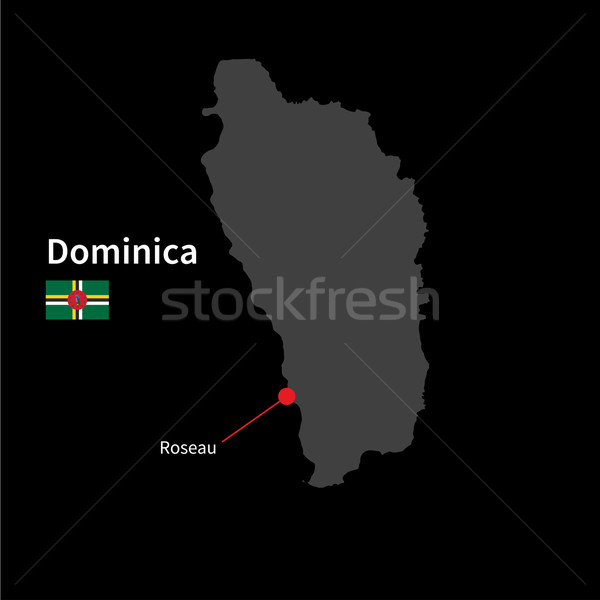 Detailed map of Dominica and capital city Roseau with flag on black background Stock photo © tkacchuk