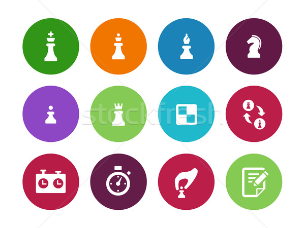 Stock photo: Chess figures circle icons on white background.