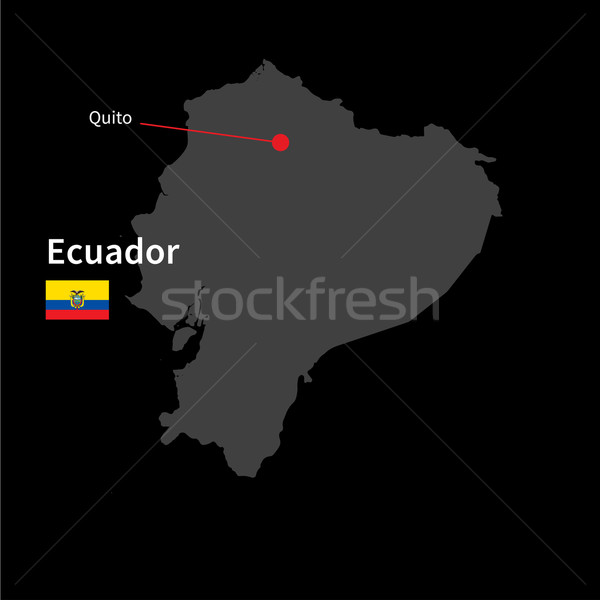 Detailed map of Ecuador and capital city Quito with flag on black background Stock photo © tkacchuk