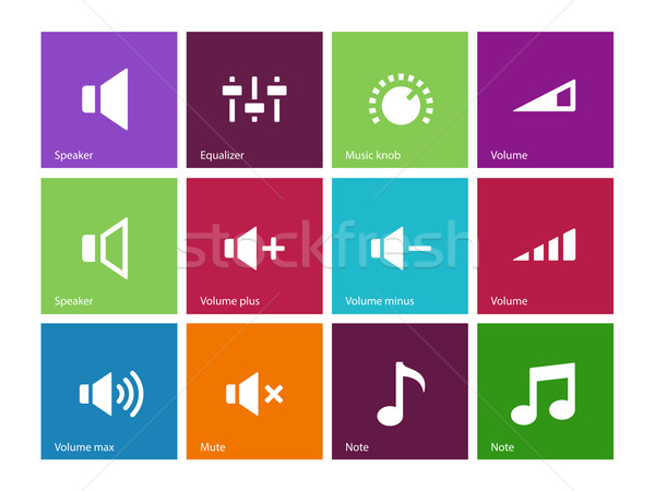 Speaker icons on color background. Volume control. Stock photo © tkacchuk