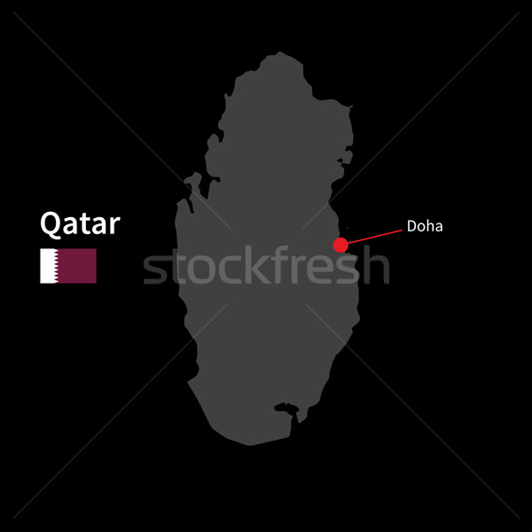 Detailed map of Qatar and capital city Doha with flag on black background Stock photo © tkacchuk