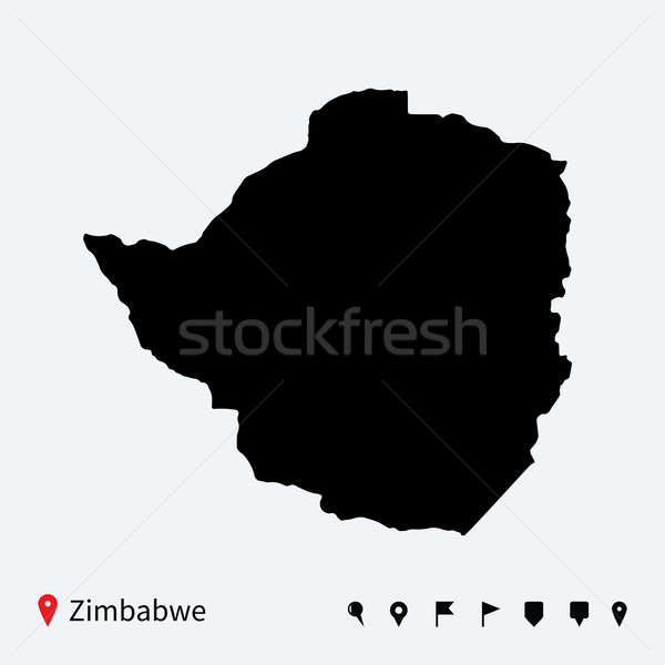 Stock fotó: Magas · részletes · vektor · térkép · Zimbabwe · navigáció