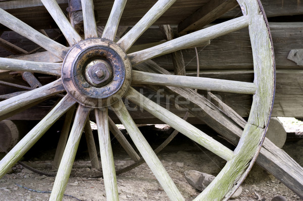 Vagon kerék öreg antik fából készült utazás Stock fotó © tmainiero