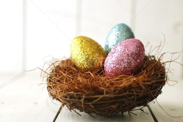 Kolorowy Easter Eggs martwa natura naturalne światło kwiaty charakter Zdjęcia stock © tobkatrina