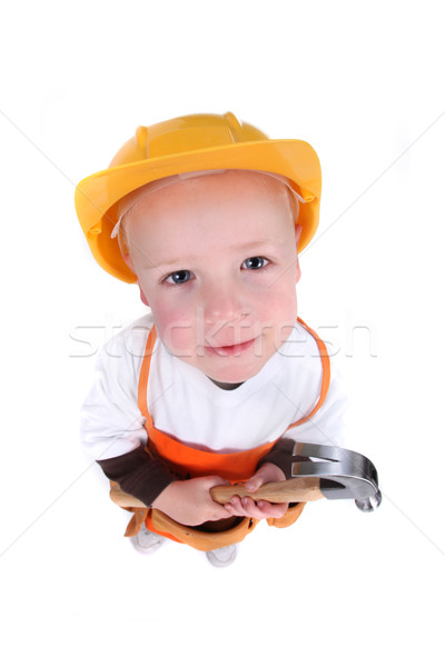 Pequeño trabajador de la construcción blanco superior ojo de pez vista Foto stock © tobkatrina