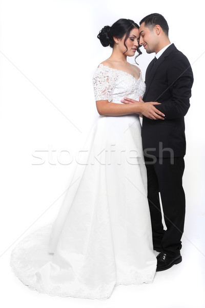 Boldog esküvő pár szeretet gyönyörű virágok Stock fotó © tobkatrina