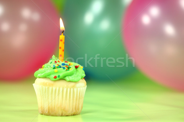 Stock fotó: ünneplés · léggömbök · gyertyák · torta · boldog · születésnapot · kék