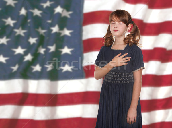 Stock fotó: Kislány · zászló · hazafias · gyermek · közmondás · lány