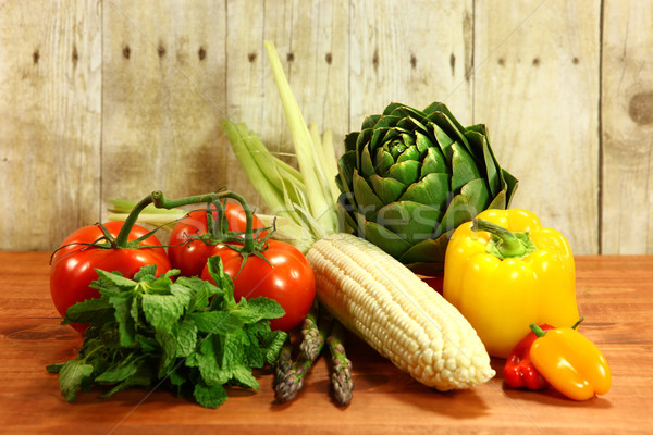 Grocery Produce Items on a Wooden Plank Stock photo © tobkatrina