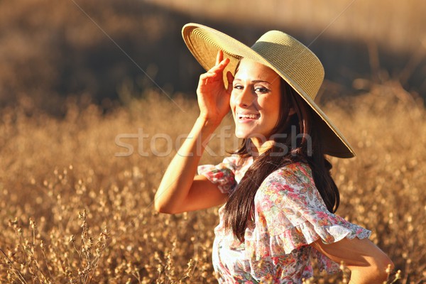 Jungen schöne Frau Bereich Sommer Zeit hat Stock foto © tobkatrina