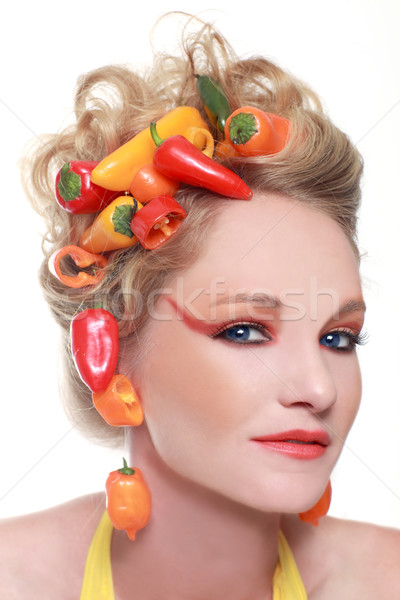 Foto d'archivio: Creativo · immagine · peperoni · integrato · capelli · alimentare