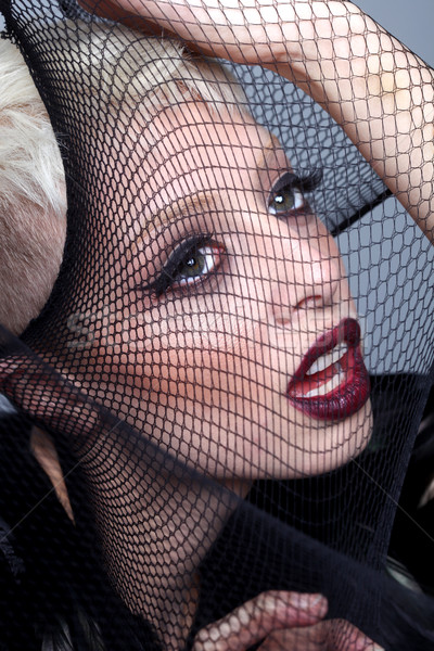  High Fashion Model Stretching Netting Over Her Face Stock photo © tobkatrina