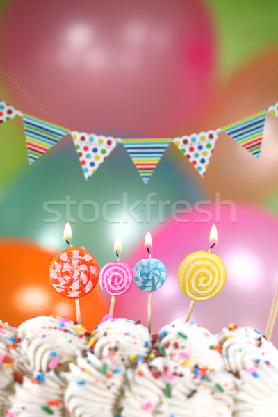 Celebrazione palloncini candele torta buon compleanno blu Foto d'archivio © tobkatrina