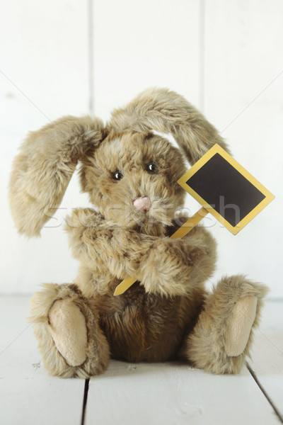 Stock foto: Teddybär · wie · bunny · Kaninchen · Holz