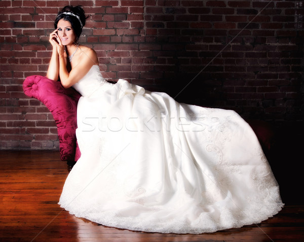 Portret jonge bruid getrouwd jonge vrouw Stockfoto © tobkatrina