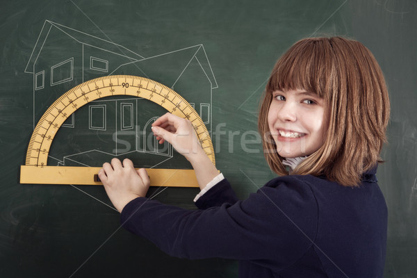 Stockfoto: Schoonheid · meisje · tekening · school · boord · vrouwelijke