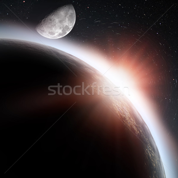 Rising sun under the Earth planet, abstract backgrounds Stock photo © tolokonov