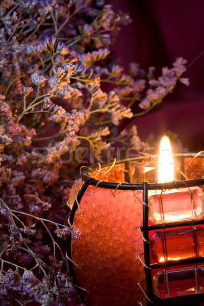 still-life with burning candle and heather Stock photo © tolokonov