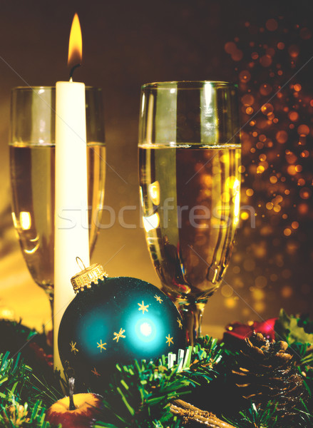 Stock photo: Vintage Noel. Abstract Christmas backgrounds with candle and cha