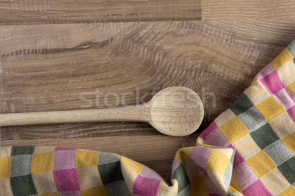 Foto stock: Cuchara · de · madera · madera · colorido · té · toalla