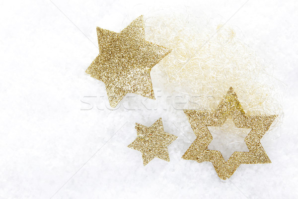 Сток-фото: Рождества · украшение · золото · звезды · снега