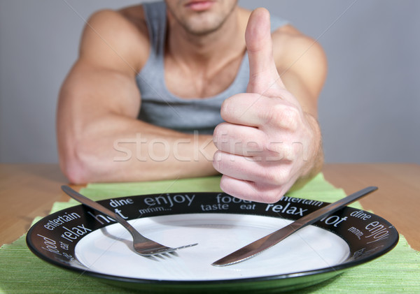 Egészséges étrend remek asztal vacsora izom kés Stock fotó © tommyandone