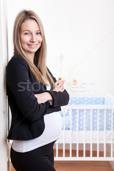 [[stock_photo]]: Enceintes · femme · d'affaires · bébé · portrait · heureux · travaux