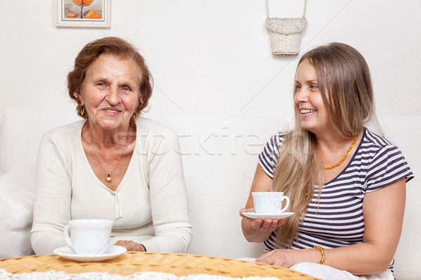 Carer having a cup of tea with an elderly woman Stock photo © tommyandone
