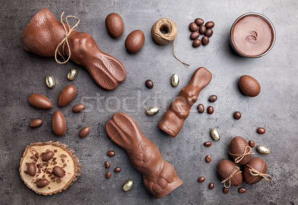 Stockfoto: Chocolade · Easter · Bunny · eieren · houten · heerlijk · Pasen