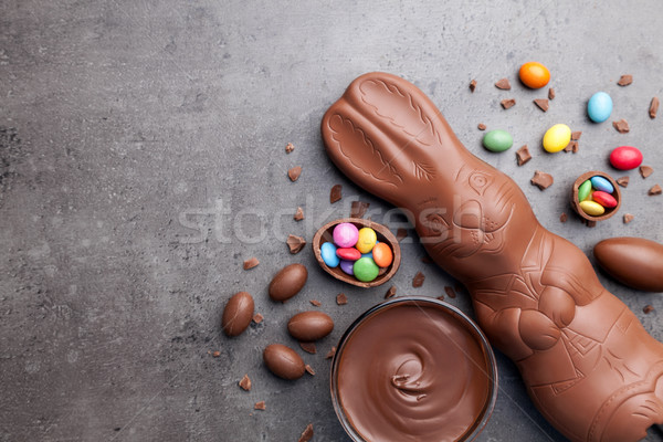 Stock foto: Schokolade · Osterhase · Eier · Süßigkeiten · rustikal