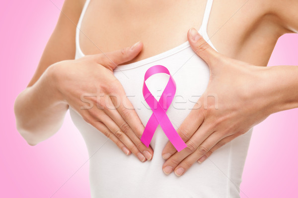 Woman with a breast cancer awareness ribbon Stock photo © tommyandone