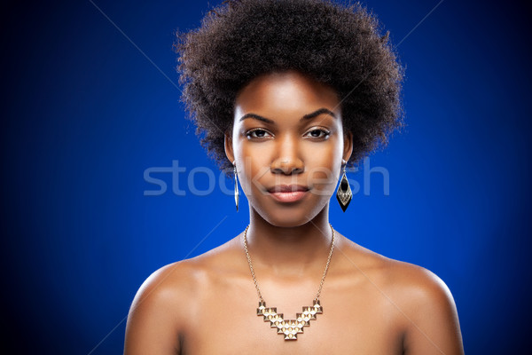 Gyönyörű fiatal afroamerikai nő afro hajviselet haj Stock fotó © tommyandone