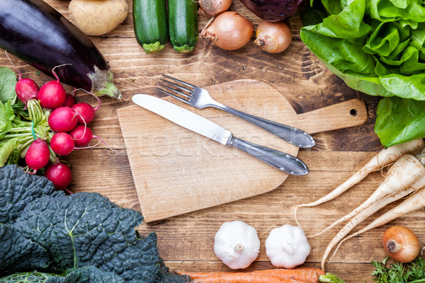 Fresh organic bio vegetables on wooden background Stock photo © tommyandone