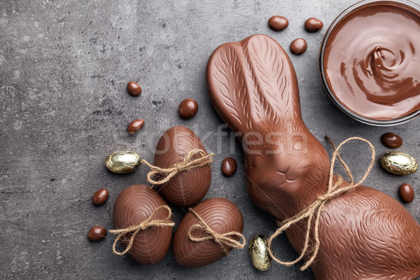 Stock fotó: Csokoládé · húsvéti · nyuszi · tojások · fából · készült · finom · húsvét