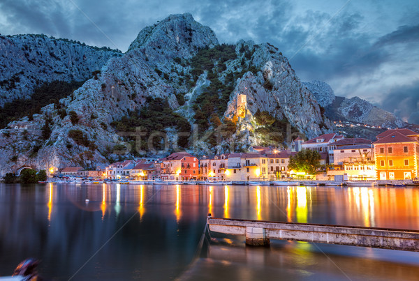 Stock photo: Old coastal town Omis in Croatia at night