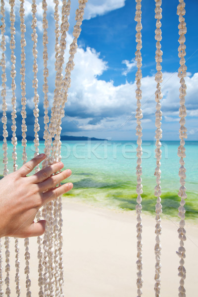 Willkommen Paradies Strand Meer Shell Vorhang Stock foto © tommyandone