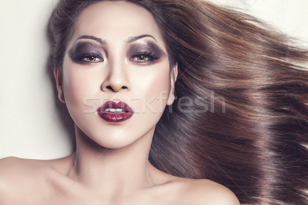 Belo jovem thai mulher longo elegante Foto stock © tommyandone