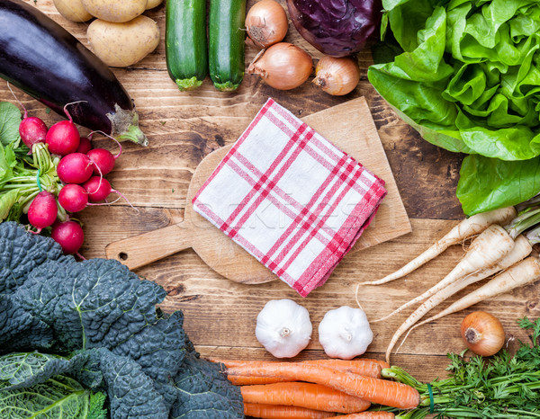 Fresh organic bio vegetables on wooden background Stock photo © tommyandone