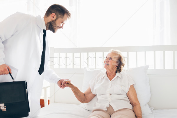 Stock foto: Pflege · ältere · Arzt · Patienten · home · Unterstützung