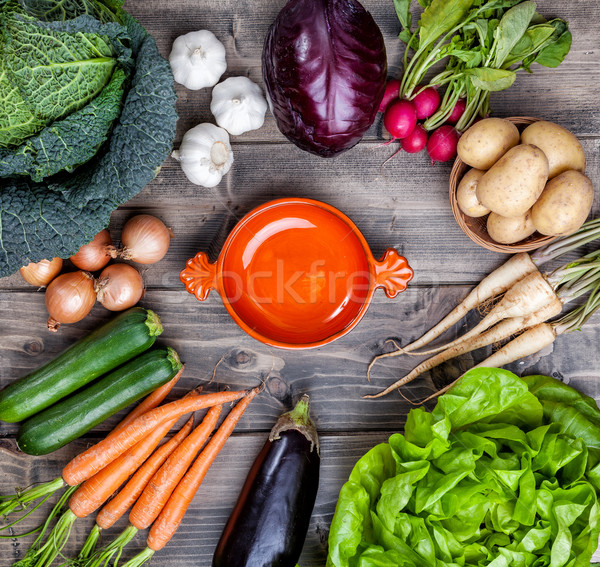 Fresh organic bio vegetables on wooden background Stock photo © tommyandone