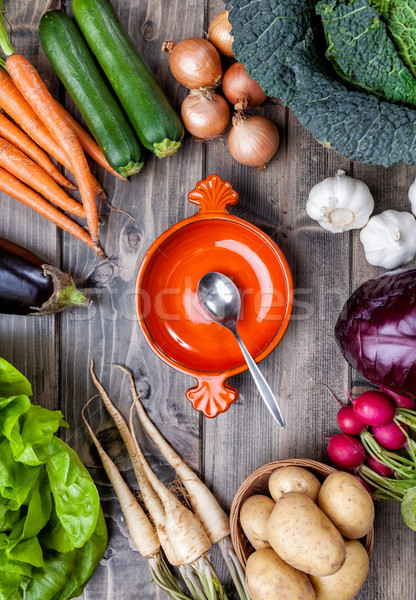 Fresh organic bio vegetables on wooden background Stock photo © tommyandone