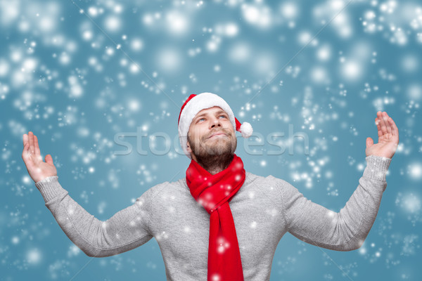 Jóképű férfi szakáll visel karácsony kalap portré Stock fotó © tommyandone