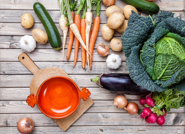 Fresh organic bio vegetables on wooden background Stock photo © tommyandone