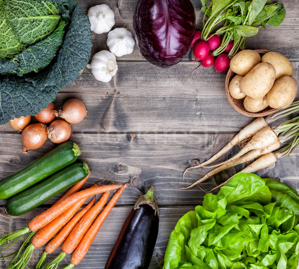 Fresh organic bio vegetables on wooden background Stock photo © tommyandone