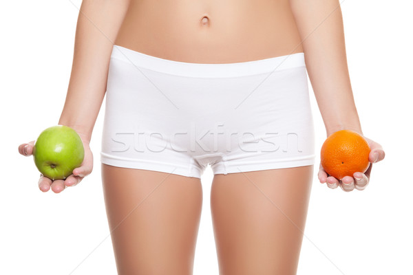 Stockfoto: Geen · vrouw · oranje · appel · borden